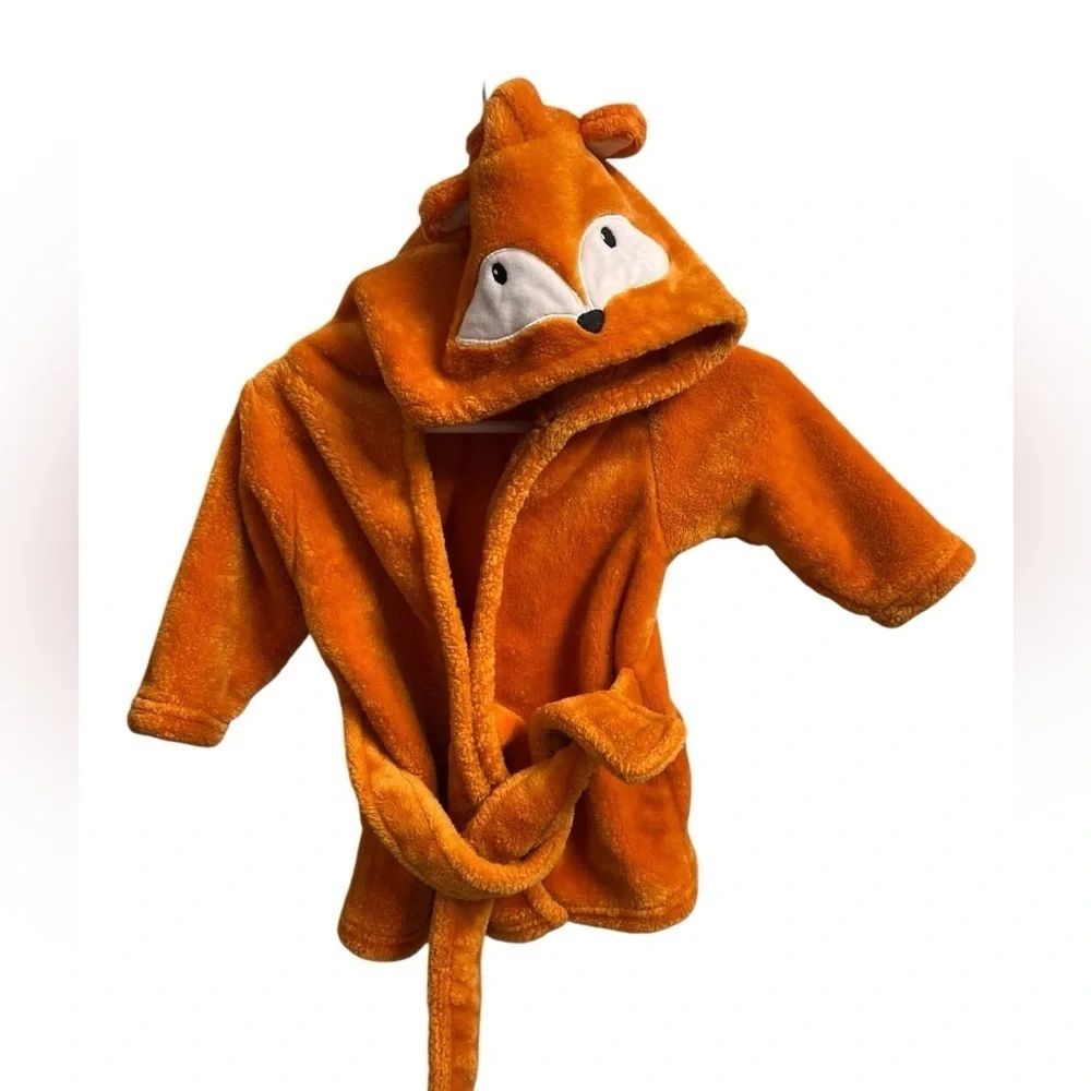 Hudson Baby Plush Bathrobe Fox Orange 0-9 Months Tie Front